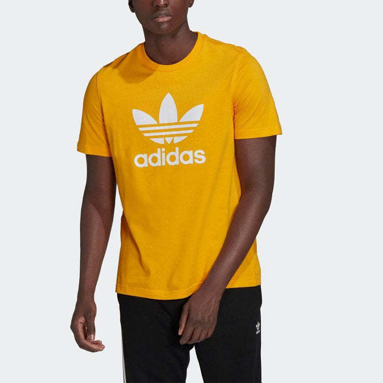 Men's adidas Large Logo Printing Casual Pullover Short Sleeve Japanese Version Yellow T-Shirt HK5229