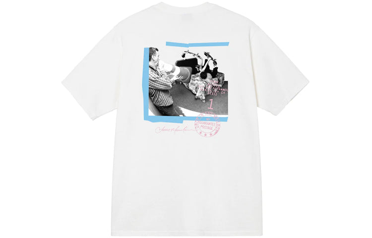 Stussy Unisex SS22 Pink Motel Pig. Dyed Printing Round-neck White 3903775