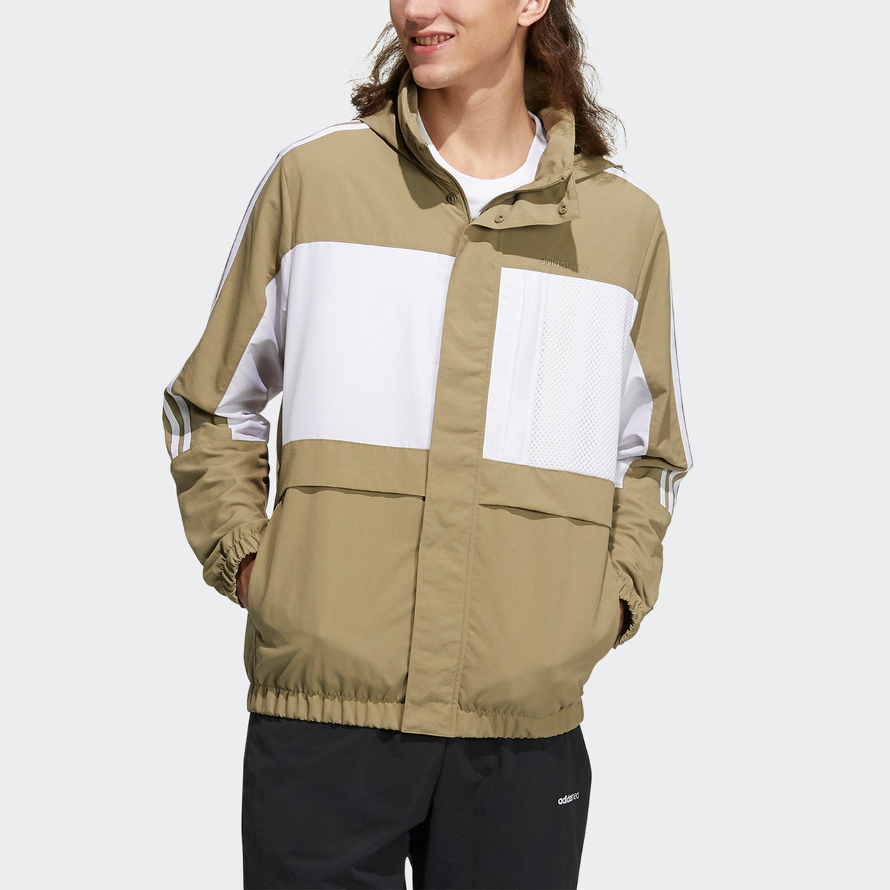 Men's adidas neo Sw Pck Hd Wb Casual Sports Detachable Jacket Olive H55263