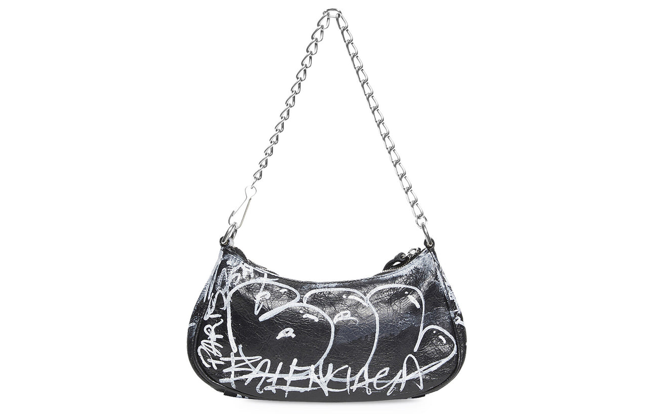 (WMNS) Balenciaga Le Cagole Mini Bag With Chain Graffiti 'Black' 695814210G61090
