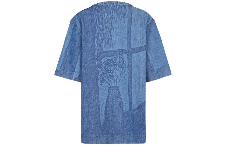 Men's FENDI FW21 Round Neck Short Sleeve Denim Blue T-Shirt FS0971AF8BF0QA2