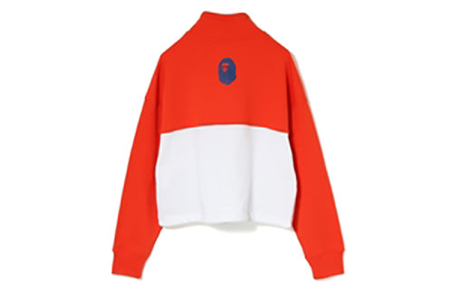 BAPE COLOR BLOCK HALF ZIP SWEATSHIRT Red White Splicing Slogan Short Pullover Sports 1F30-213-503