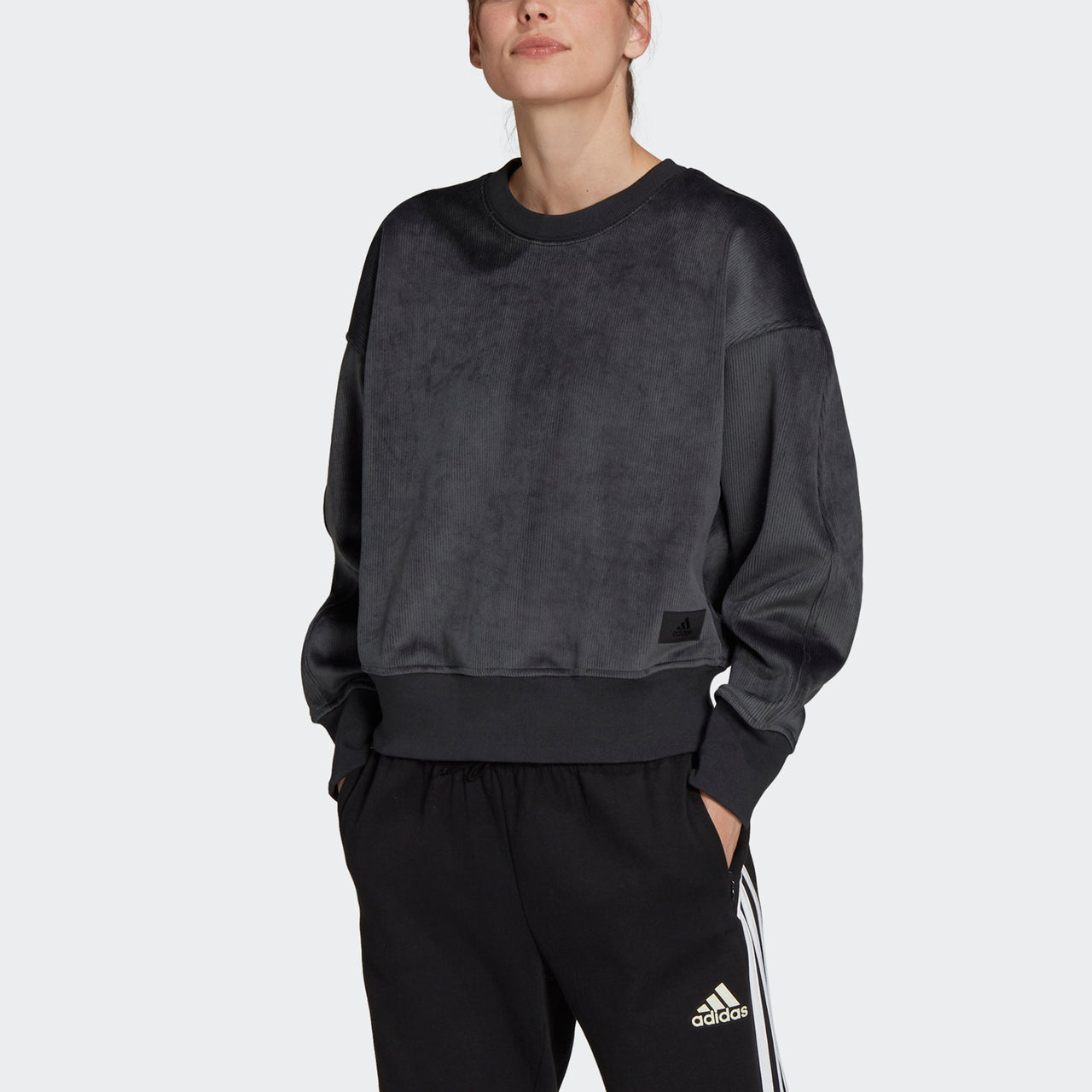 (WMNS) adidas W Fi Pr Cord Cr corduroy Solid Color Sports Pullover Hoodie Black H31102