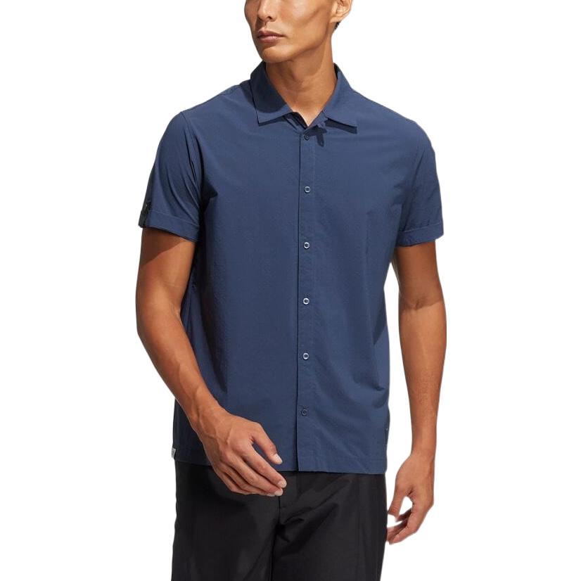 adidas Solid Color Casual Short Sleeve Shirt Blue H64633