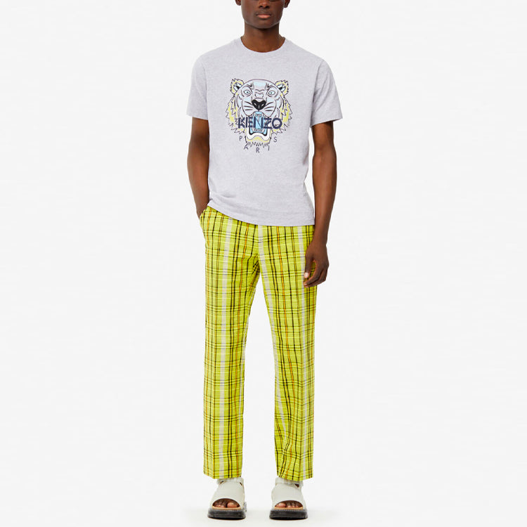 Men's KENZO Alphabet Tiger Head Pattern Printing Round Neck Short Sleeve light grey F955TS0504YA-94