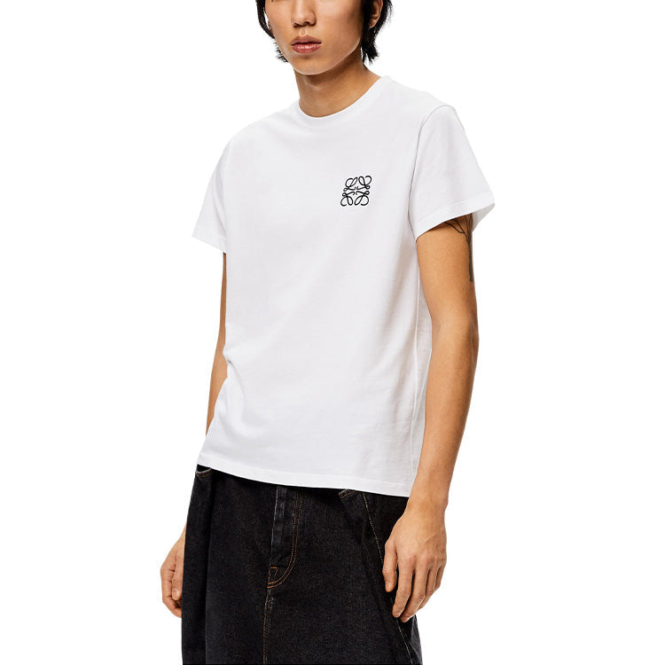 Men's LOEWE Anagram Embroidered Cotton Round Neck Short Sleeve White H526Y22J26-2100