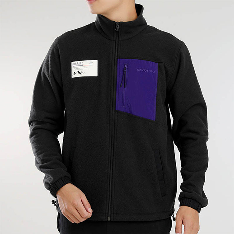adidas neo Colorblock Stand Collar Fleece Stay Warm Casual Sports Jacket Black GM2288