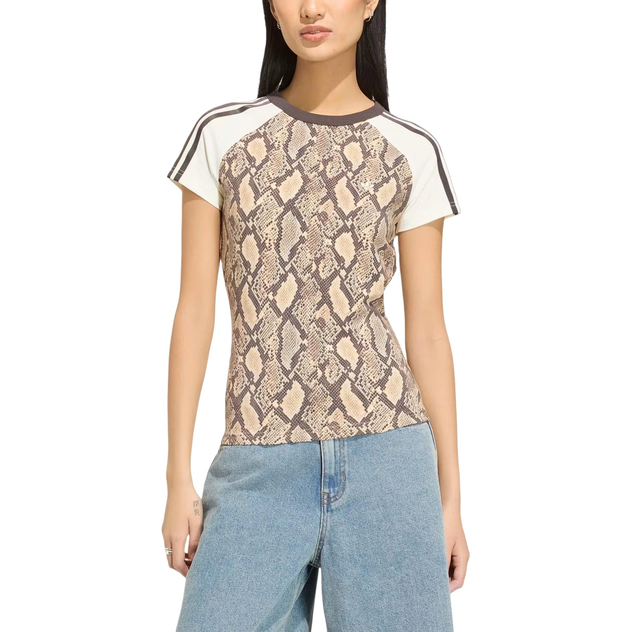 (WMNS) adidas Snake Print Cali T-Shirt Asia Sizing 'Linen Magic Beige' KX1888