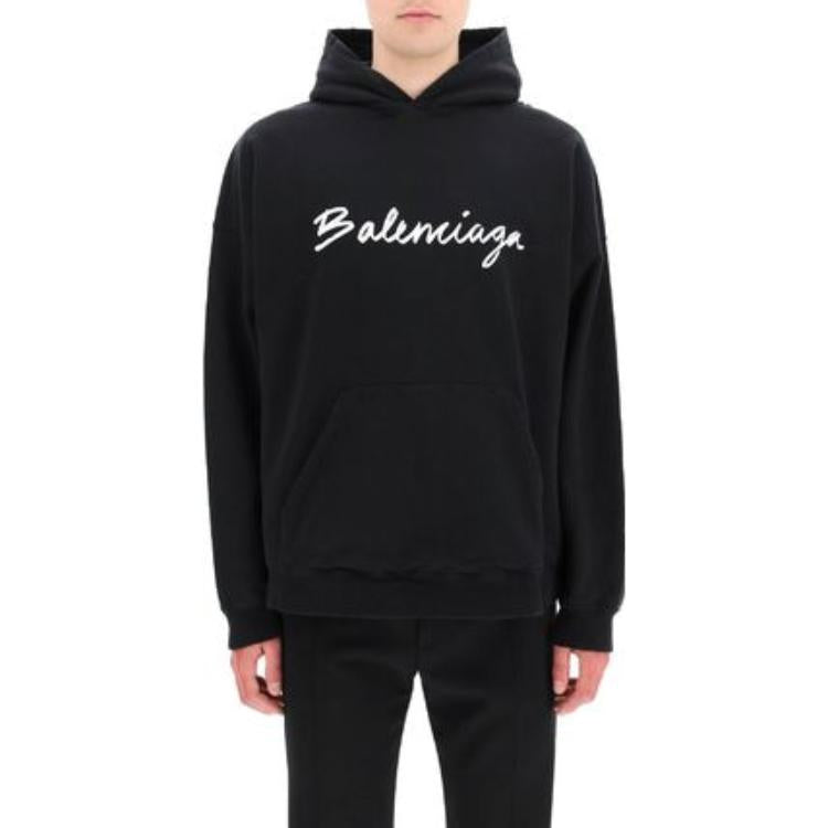 Balenciaga Script Logo Oversized Popover Hoodie 'Black White' 674986TMVB51070