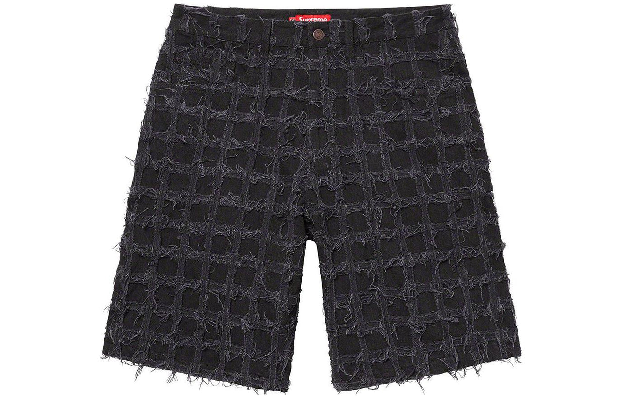 Supreme SS23 Week16 Frayed Patchwork Baggy Denim Shorts 'Black' SUP-SS23-259