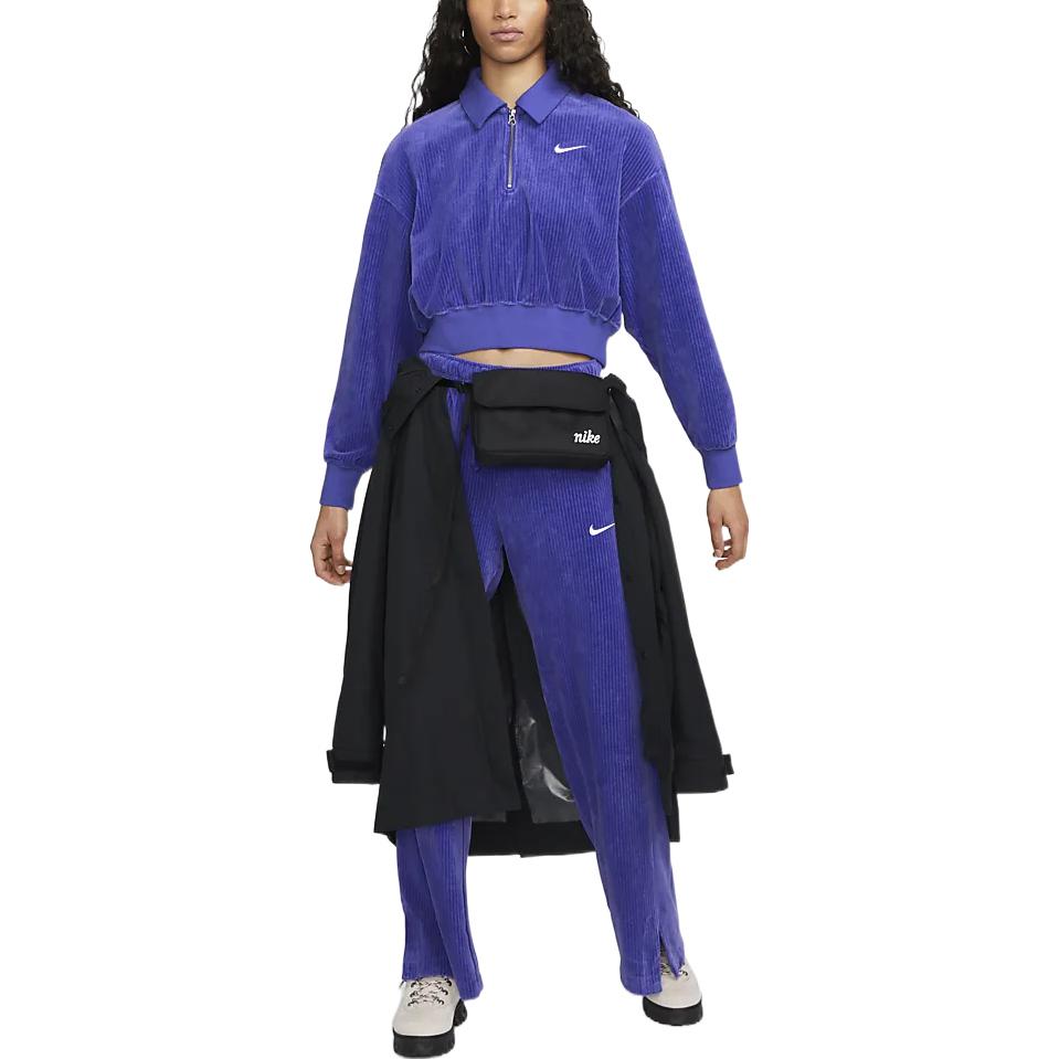 (WMNS) Nike Sportswear Long Sleeve Velour 1/4-Zip Top 'Purple' DQ5939-430