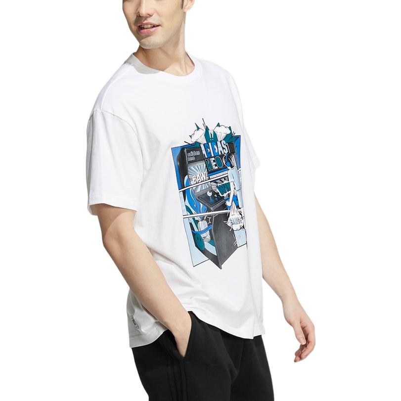 Men's adidas neo Cartoon Game Console Character Pattern Alphabet Round Neck Short Sleeve White T-Shirt HD4625