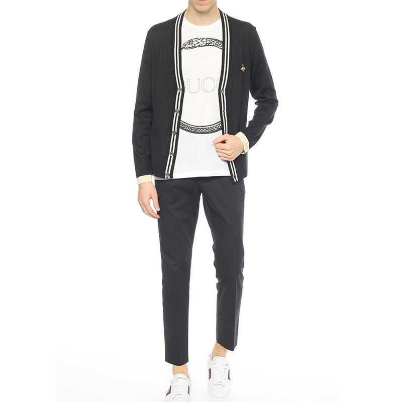 Men's Gucci Micro Mark Logo Wool Knitting Cardigan Black 496443-X9I00-1831