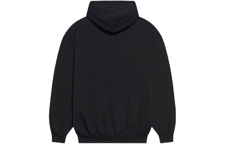 Balenciaga Unisex FW21 Fleece Logo Printing Long Sleeve Hooded Black 600583TKVI81070
