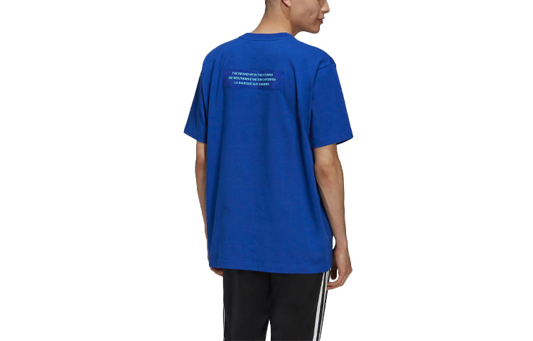 adidas originals Big Trfl Tee Logo Printing Loose Round Neck Short Sleeve Blue H16237