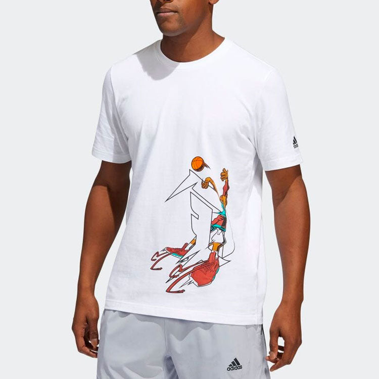 Men's adidas Anime Character Printing Logo Embroidered Round Neck Short Sleeve White T-Shirt HF1733