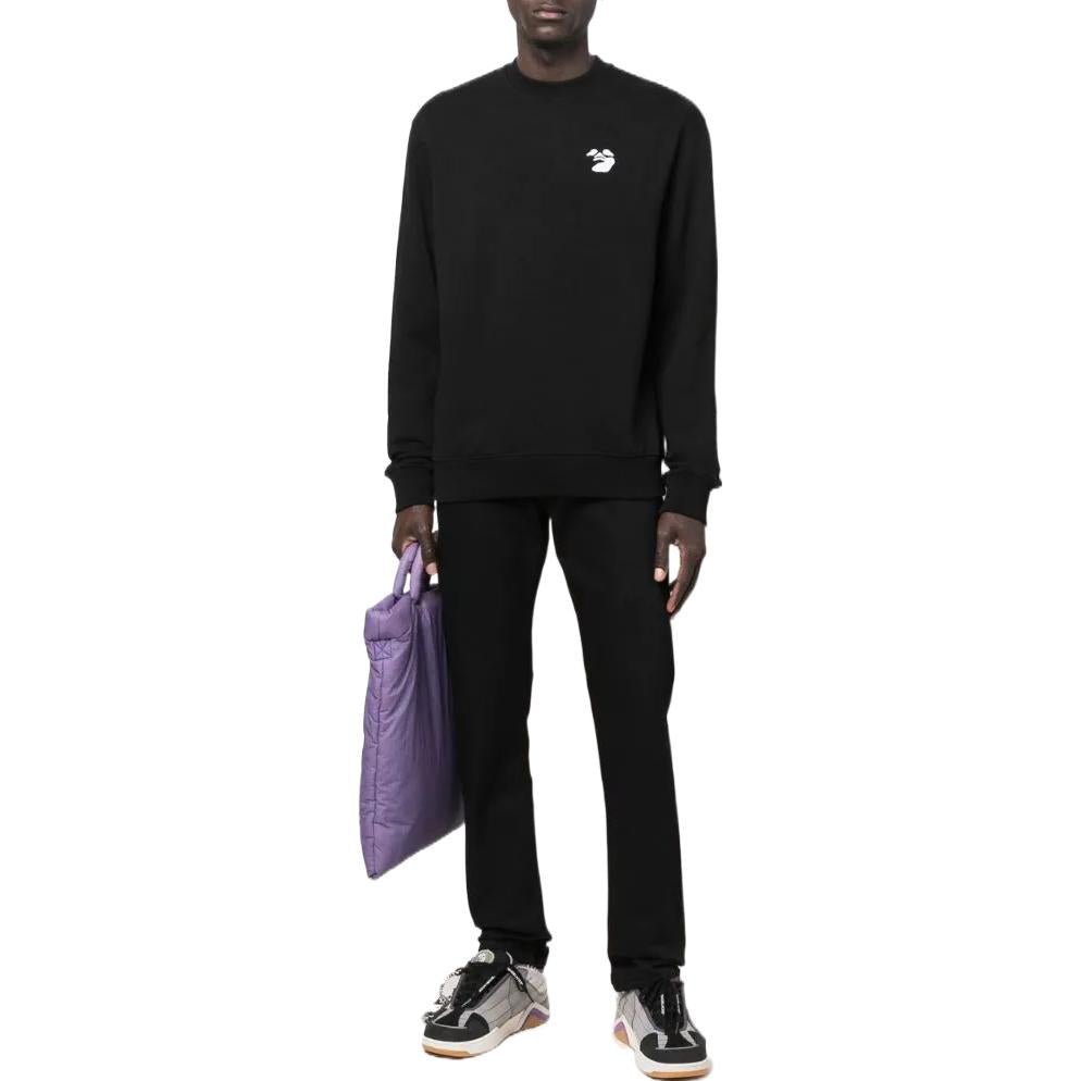 Men's Off-White Logo Printing Round Neck Sports Loose Fit Black OMBA057C99FLE0081001
