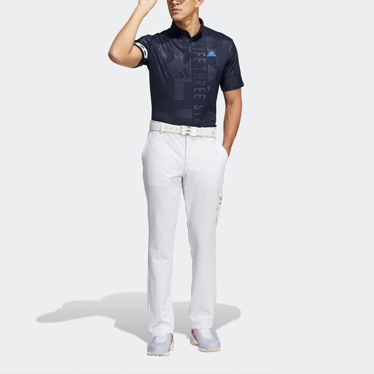 adidas Stripe Printing Logo Short Sleeve Button Polo Shirt Blue HA0227