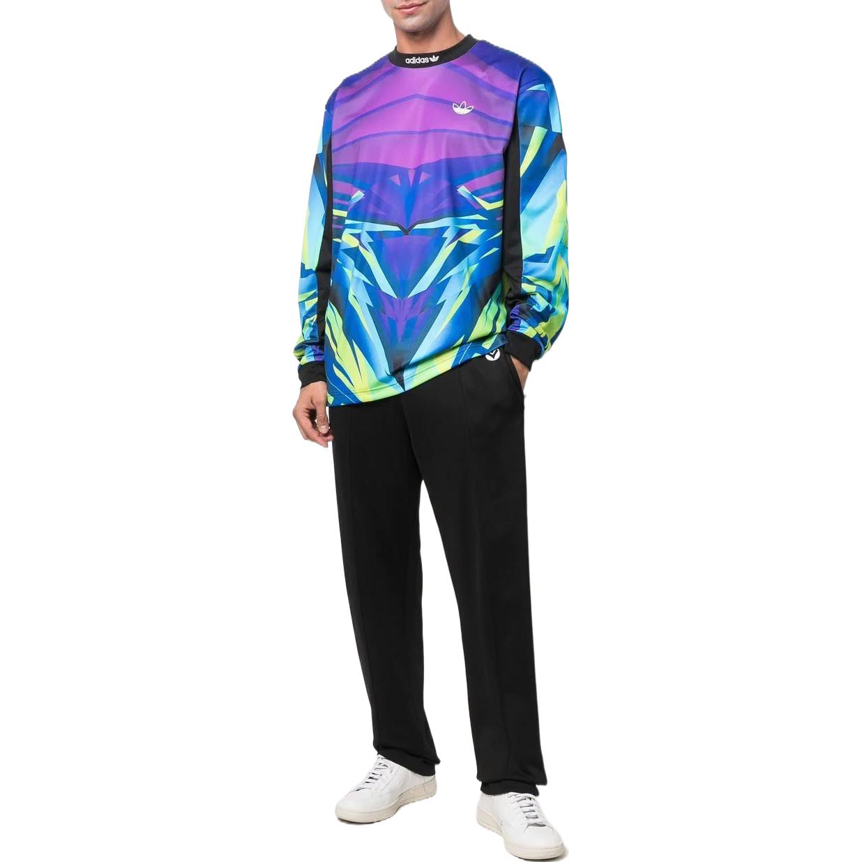 Men's adidas originals Full Print Pattern Logo Round Neck Long Sleeves Wool Sweater Multi-Color HE4706