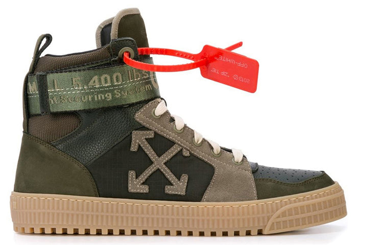 Off-White Industrial Paneled Leather And Suede High-top Sneakers ArmyGreen OMIA102R198000014343