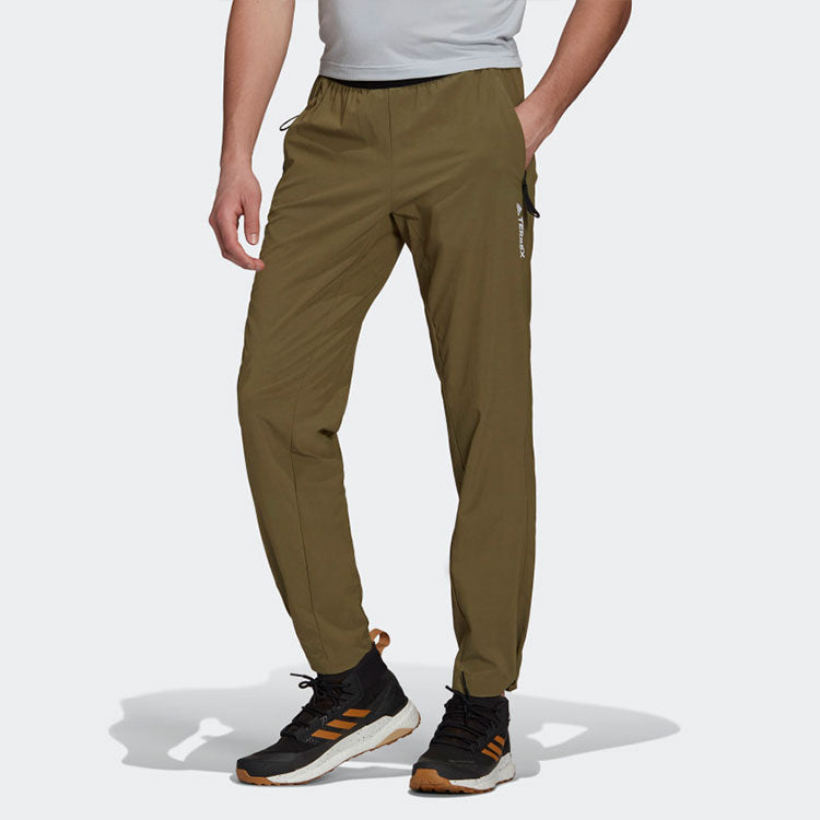Men's adidas Terrex Liteflex Pts Outdoor Sports Loose Elastic Long Pants/Trousers Dark Olive Green GQ4271