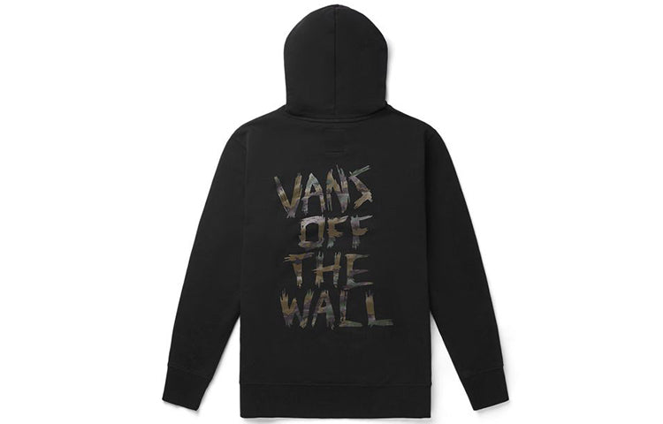بلوفر رجالي من Vans مطبوع عليه خلفية بغطاء رأس وبطانة صوفية باللون الأسود VN0A4BP4BLK