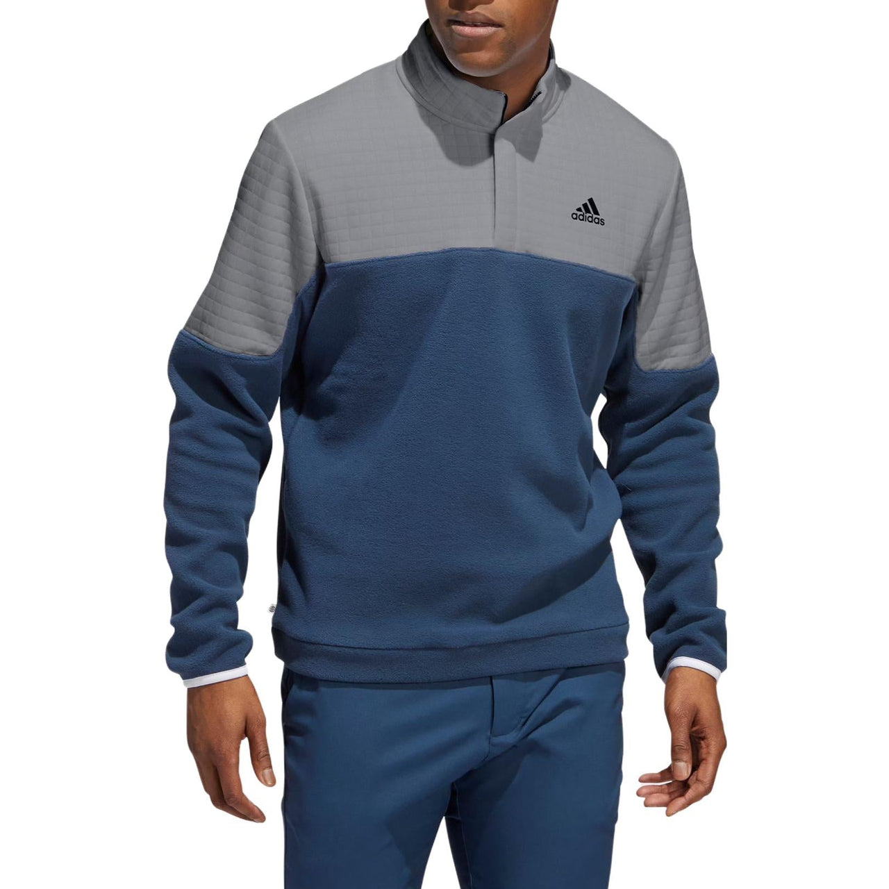 Men's adidas Colorblock Half Zipper Stand Collar Logo Embroidered Pullover Long Sleeves Blue HF6528