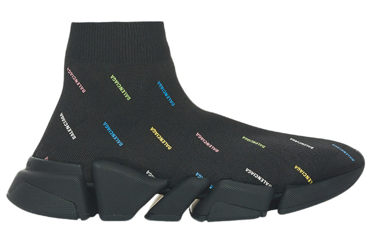 (WMNS) Balenciaga Speed 2.0 Sneakers 'Recycled Knit Black with Multicolor Allover Logo' 617196W2DF01088