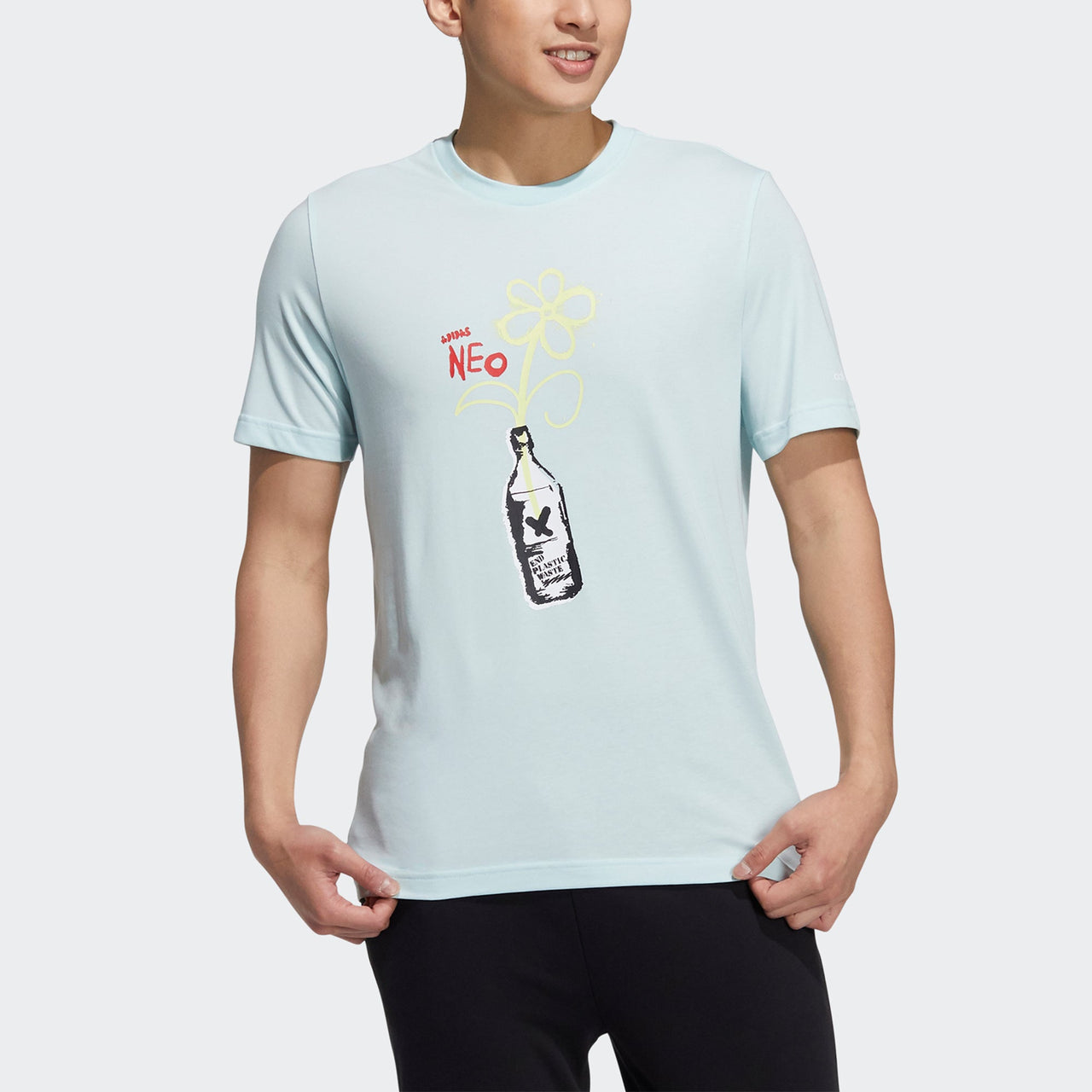 adidas neo M July Tee 1 Cartoon Printing Sports Round Neck Short Sleeve Mint Green HF0464