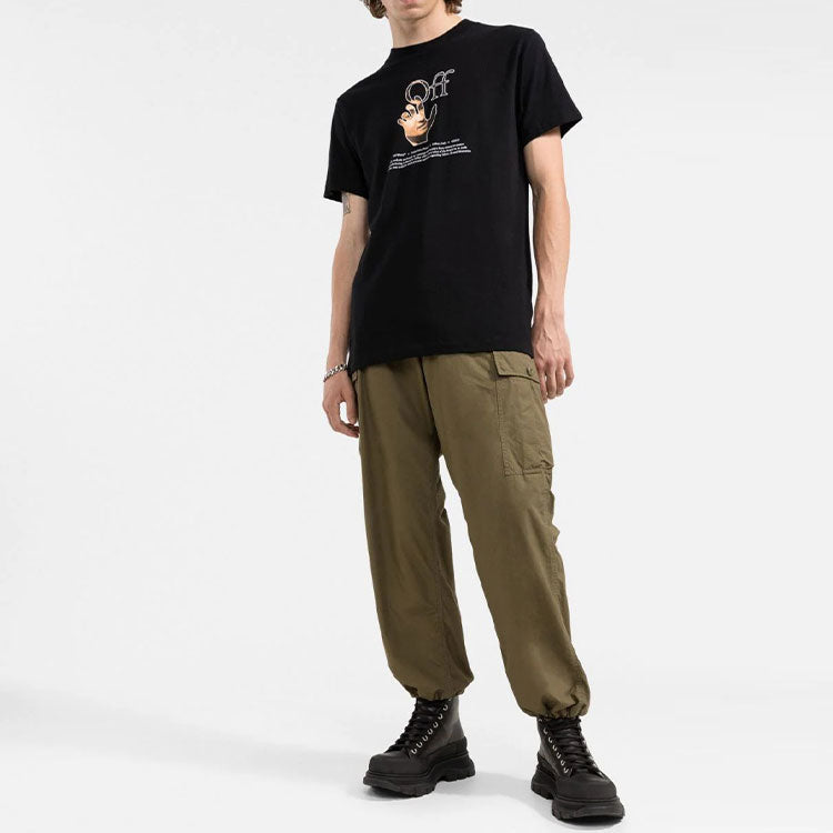 Off-White FW21 Funny Logo Printing Round Neck Short Sleeve Ordinary Version Black OMAA027F21JER0121084