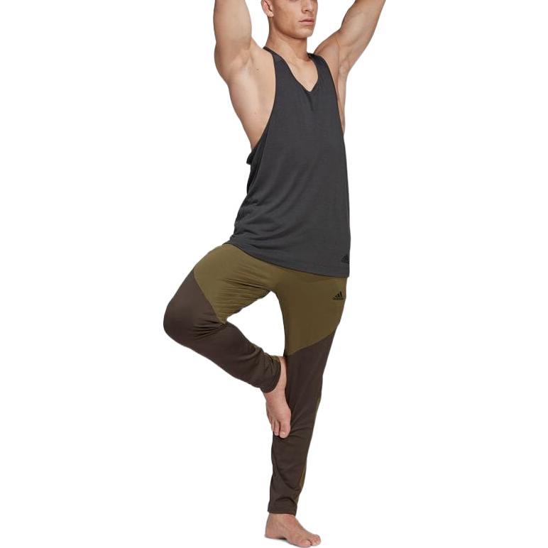 Men's adidas Solid Color Logo Round Neck Yoga Gym Sports Dark Grey Vest HC4435