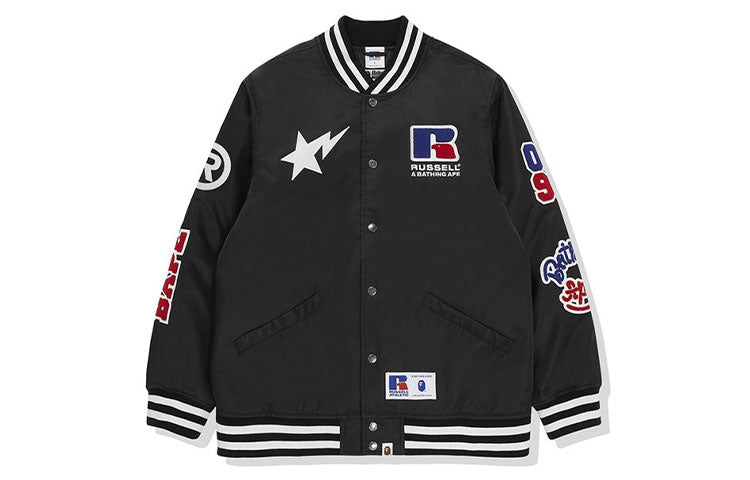 A Bathing Ape x RUSSELL Crossover Baseball Jacket 'Black' 1G73-140-913