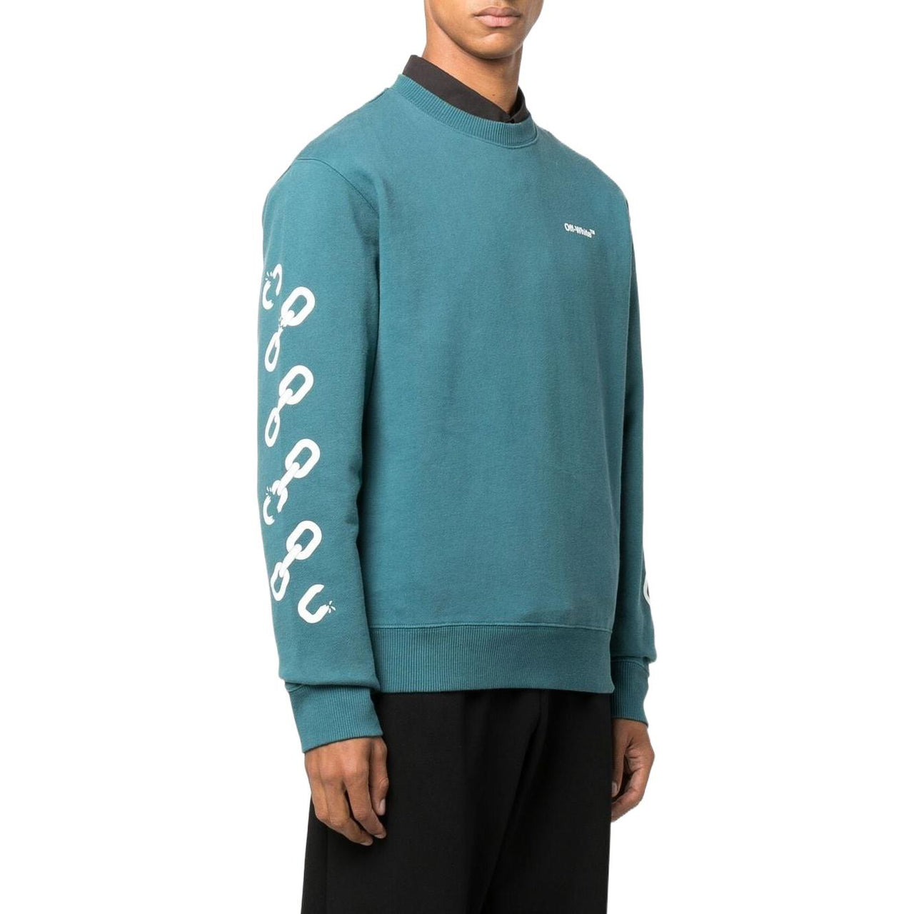 Off-White Chain Arrows Printing Round Neck Blue OMBA057F22FLE0075501