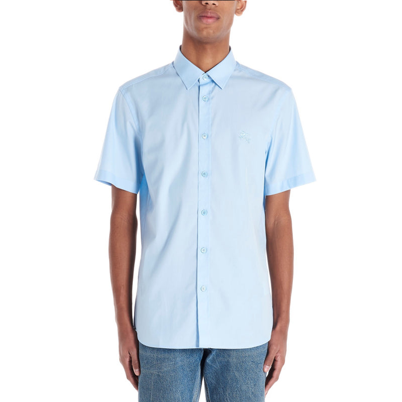 Men's Burberry SS21 Solid Color Cotton Short Sleeve Polo Shirt Blue 80256131