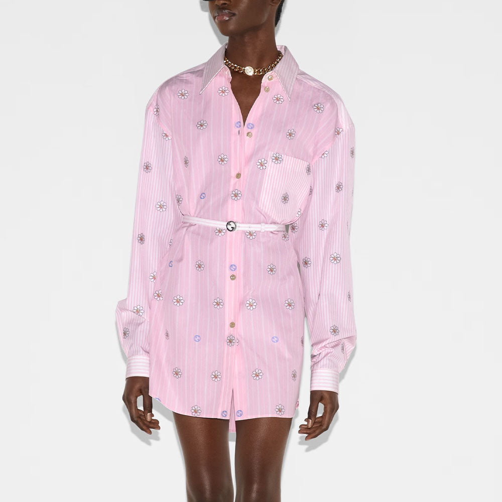 (WMNS) Gucci Striped Cotton Shirt Dress 'White Pink' 781668-Z8BRR-9368
