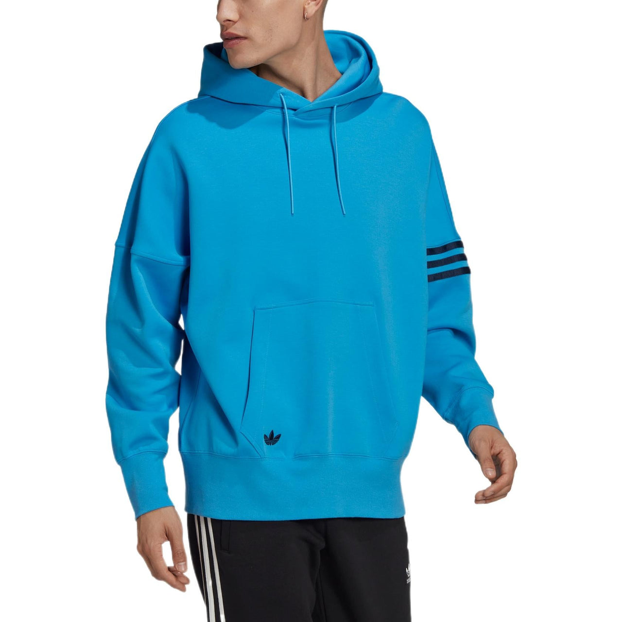 Men's adidas originals Solid Color Logo Drawstring Hooded Pullover Long Sleeves Blue HM1872