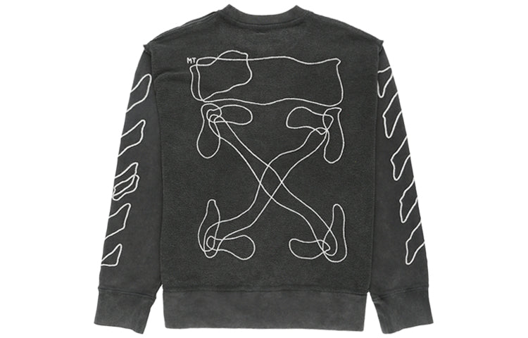 Off-White Stripe Logo Embroidered Loose Round Neck Black OMBA037F19E300111001