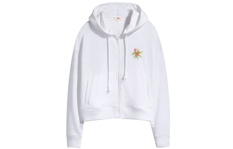 (WMNS) Levi's Zipper Embroidered Hoodie White 85291-0004