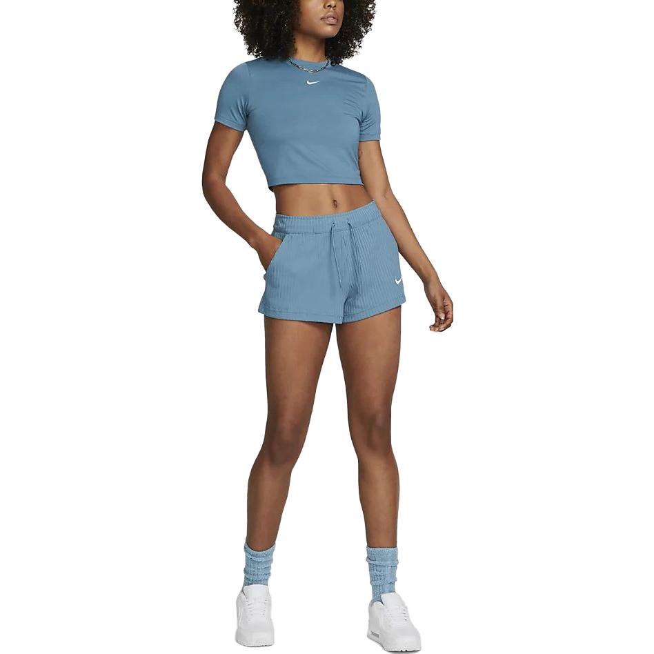 (WMNS) Nike Sportswear High-Waisted Ribbed Shorts 'Aqua White' DV7862-440
