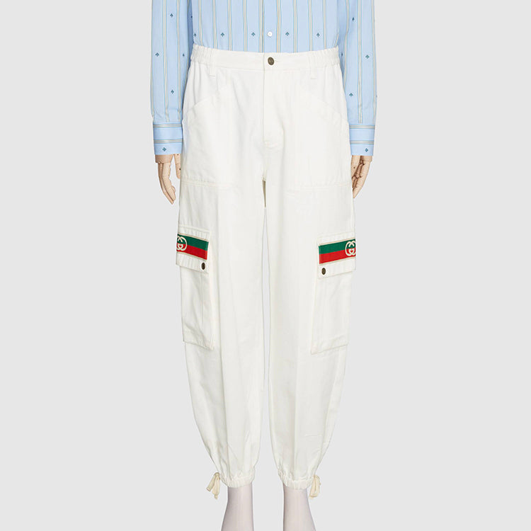 Gucci Striped Casual Cotton Trousers For Men White 623986-XDBA4-9692