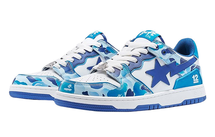 (WMNS) A BATHING APE Sk8 12 Leather Low 'White Blue' W291008-WHITE
