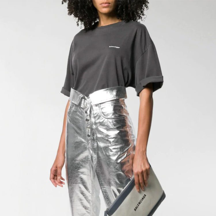 Balenciaga Print Crew Neck Small Logo Short Sleeve Gray 556104TYK281055