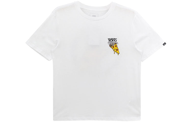 Men's Vans Skeleton Pizza Cartoon Printing Casual Round Neck Short Sleeve White VN0A5F3SWHT