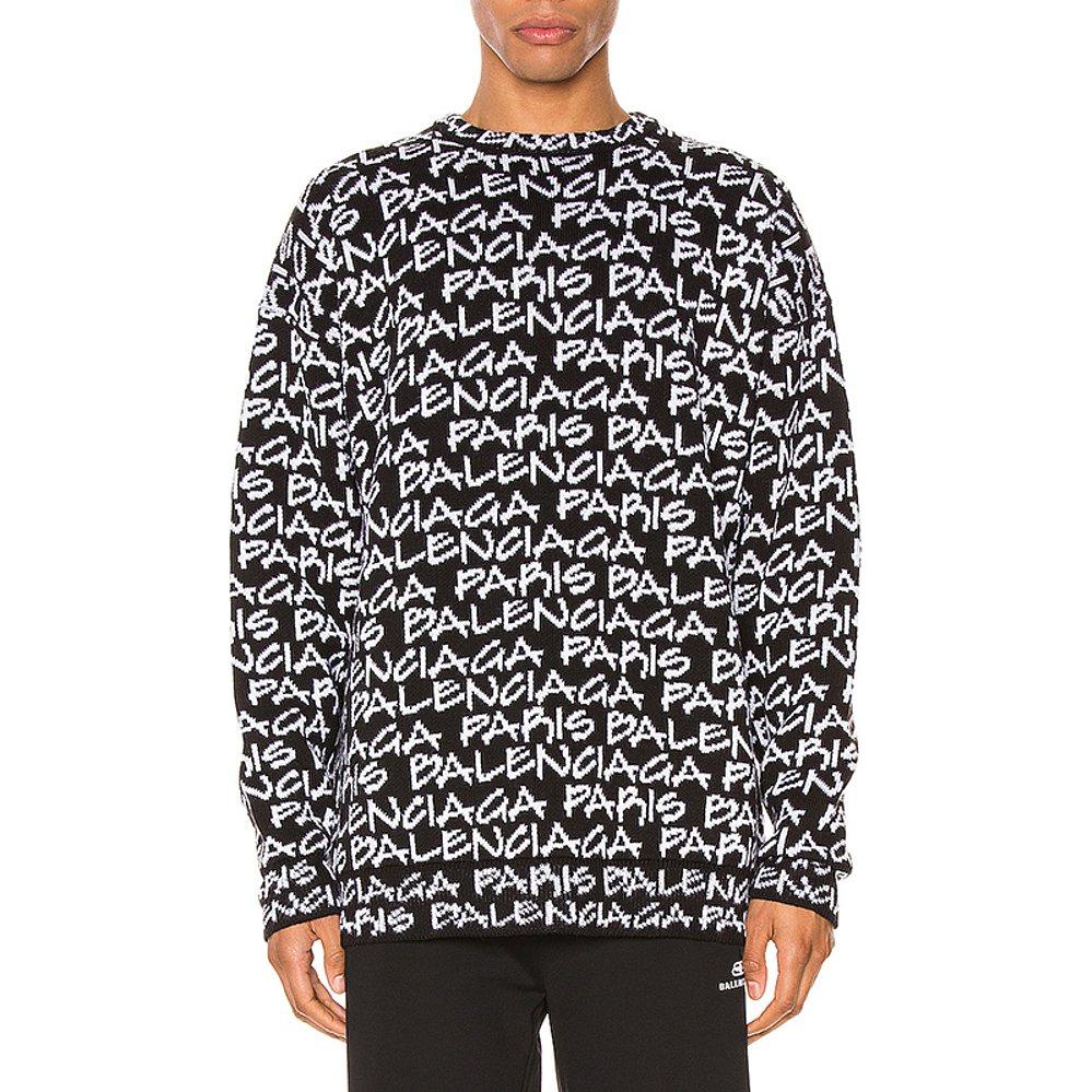 Balenciaga All Over Balenciaga Paris Intarsia Jumper 'Black White' 599826T31701070