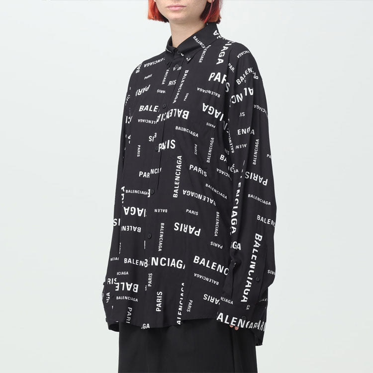 (WMNS) Balenciaga Allover Viscose Long Sleeve Shirt Large Fit 'Black' 658956TPLB41070