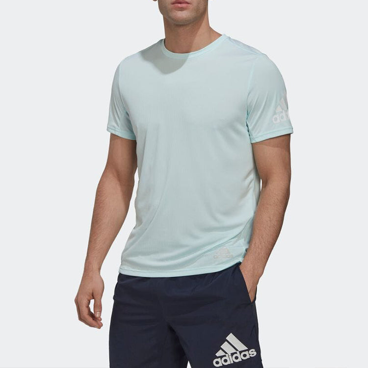 Men's adidas Solid Color Logo Round Neck Short Sleeve Blue T-Shirt HL3974