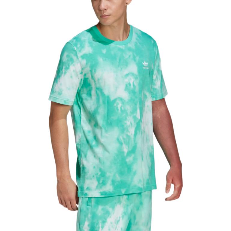 Men's adidas originals Round Neck Tie Dye Printing Short Sleeve Green T-Shirt HG3909