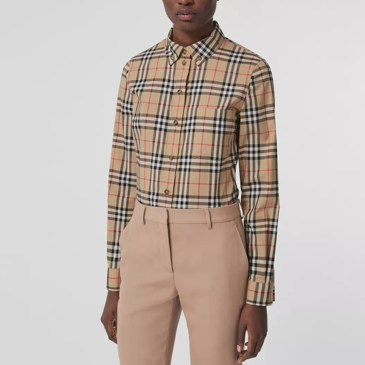 (WMNS) Burberry Vintage Plaid Stretch Cotton Shirt Cream 80222841