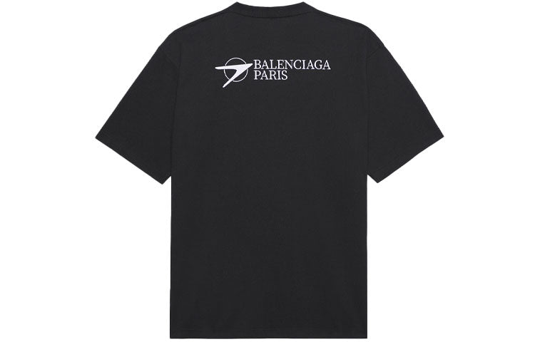 Balenciaga Unisex SS21 Corporate Printing Round-neck Short Sleeve Black 612966TKV861070