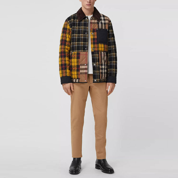 Men's Burberry SS21 corduroy Plaid Cotton Jacket Long Sleeves Shirt Brown 80385691